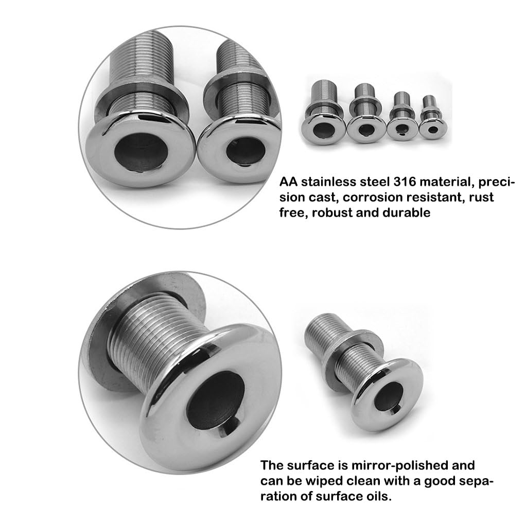 Set di 3 raccordi idraulici di scarico per tubi di sfiato per barche, in acciaio inox, pregevole fattura, installazione pratica, multiuso, 2,5 cm e 2,5 cm
