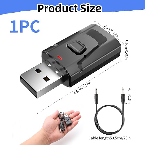 Bluetooth Adapter USB 5.0 2-in-1 (Sender und Empfänger), drahtloses Stereo-Audio mit 3,5-mm-Klinkenstecker für TV, PC, Auto, Lautsprecher, Kopfhörer, Freisprecheinrichtung, ohne Latenz - 2