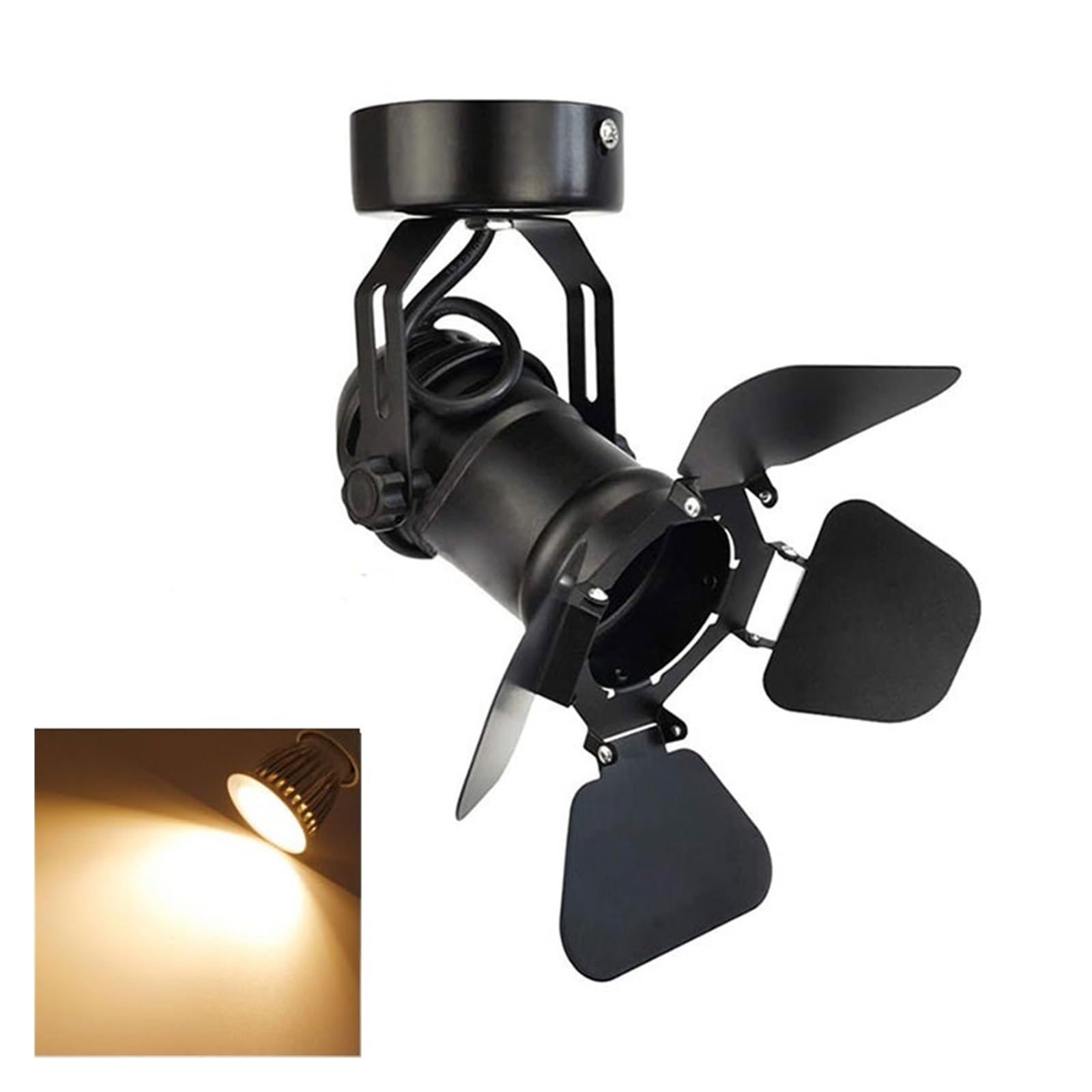 Industrialna lampa sufitowa Vintage Spotlight z drzwiami stodoły składane s LED Spot Lights do korytarza Art Light Stage Theatre(5W COB 3000K Bulb)