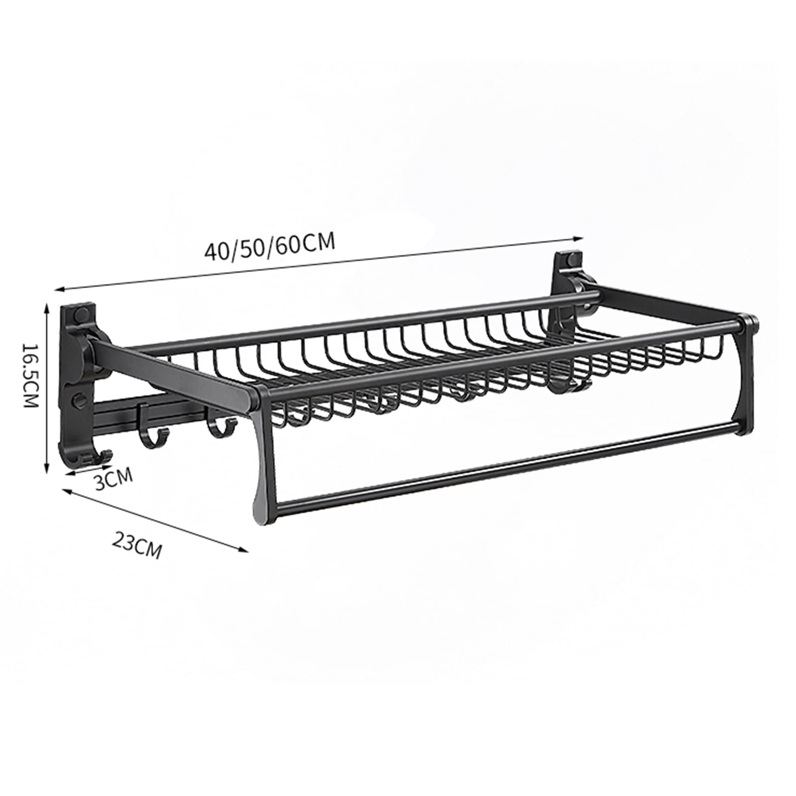 NEECS Porte-Serviettes avec Crochet Porte-Serviettes Auto-adhésif Noir sans perçage Support Mural Espace Pliable en Aluminium pour Salle de Bain et Cuisine, 50 cm (Taille : 40 cm)