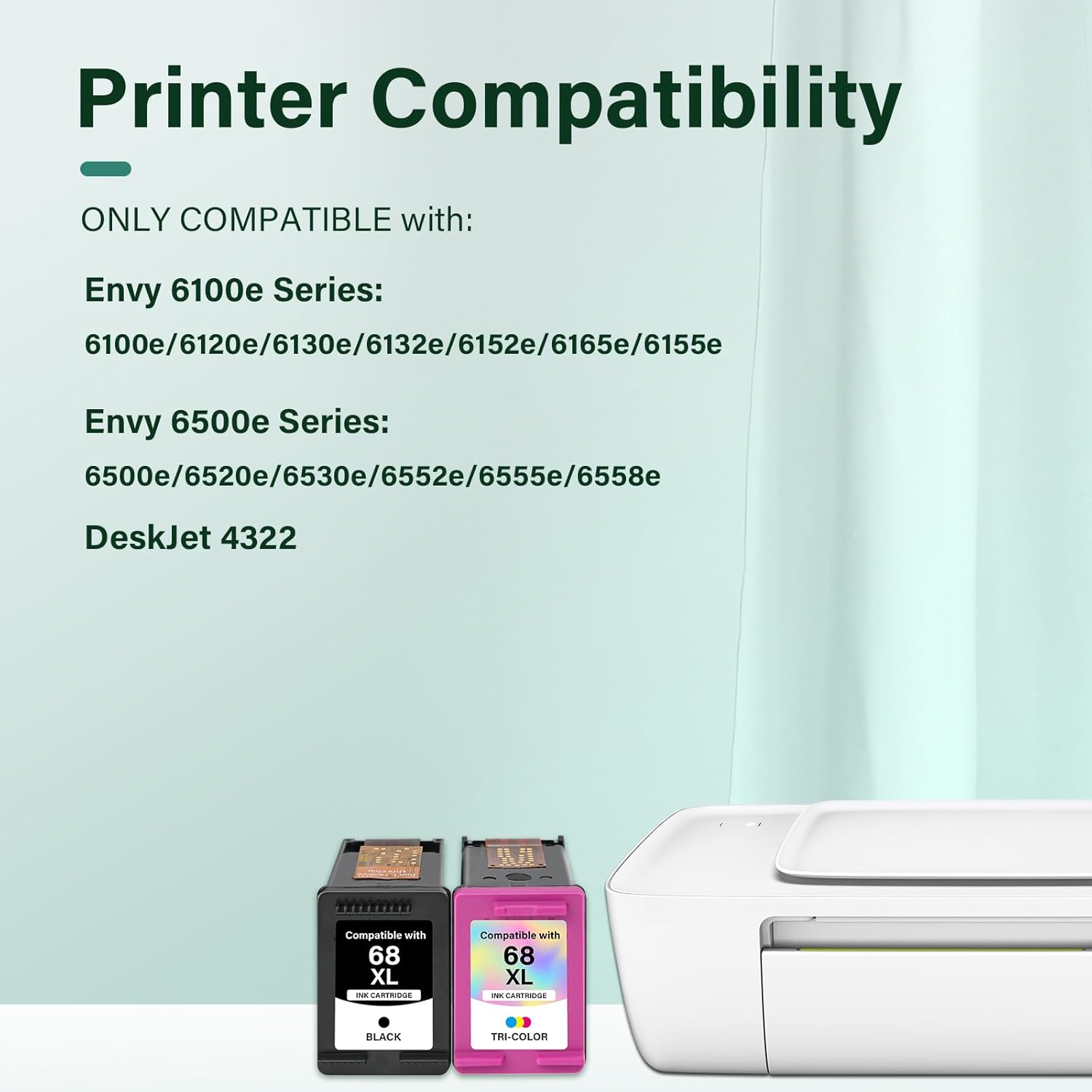 68 6155e 6555e 68XL 68e Ink Cartridges Black Color Combo Pack for HP68 Ink 68 XL Compatible for HP Envy 6100e 6500e Series Printers 6152e 6165e 6558e 6552e (2 Pack-1 Black, 1 Tri-Color)