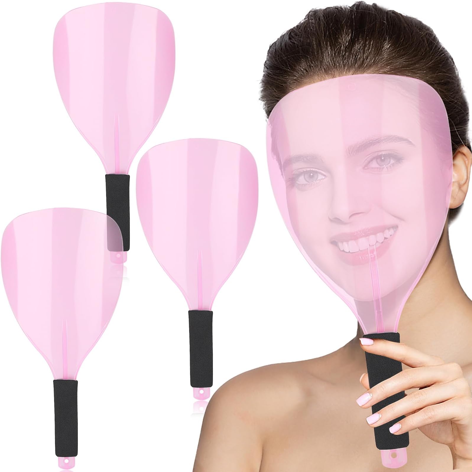 Noverlife 3PCS Hair Salon Face Shield, Plastic Hairdressing Haircut Face Protector Mask with Sponge Handle, Reusable Hairspray Face Mask Cover, Pink Hair Spray Face Shields for Makeup Protector