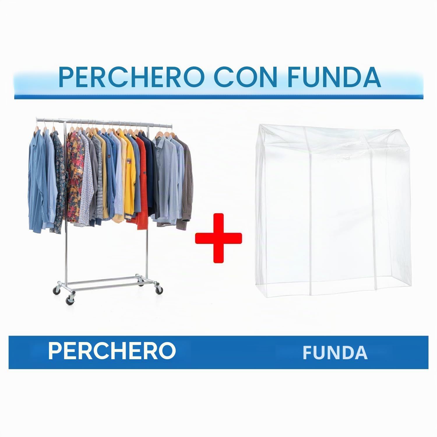 Tatkraft Danko & Anwalt - Burro para Ropa Resistentes y Funda, hasta 100 kg, Armario de Tela con Ruedas, 91-130x45.5x160cm, Acero Cromado