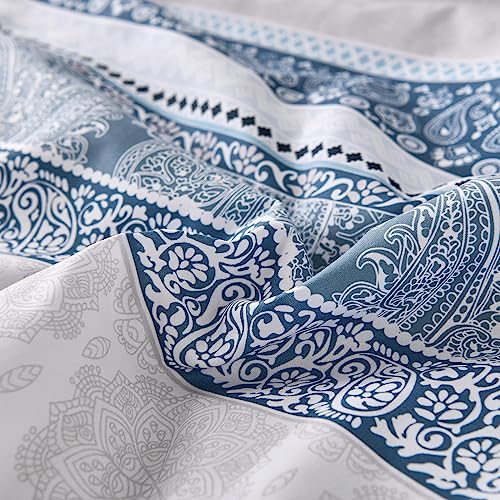 Image of Cottolester Boho Comforter Set King Size Light Blue Comforter Set 8 Piece Bed in a Bag Striped Paisley Bedding Sets