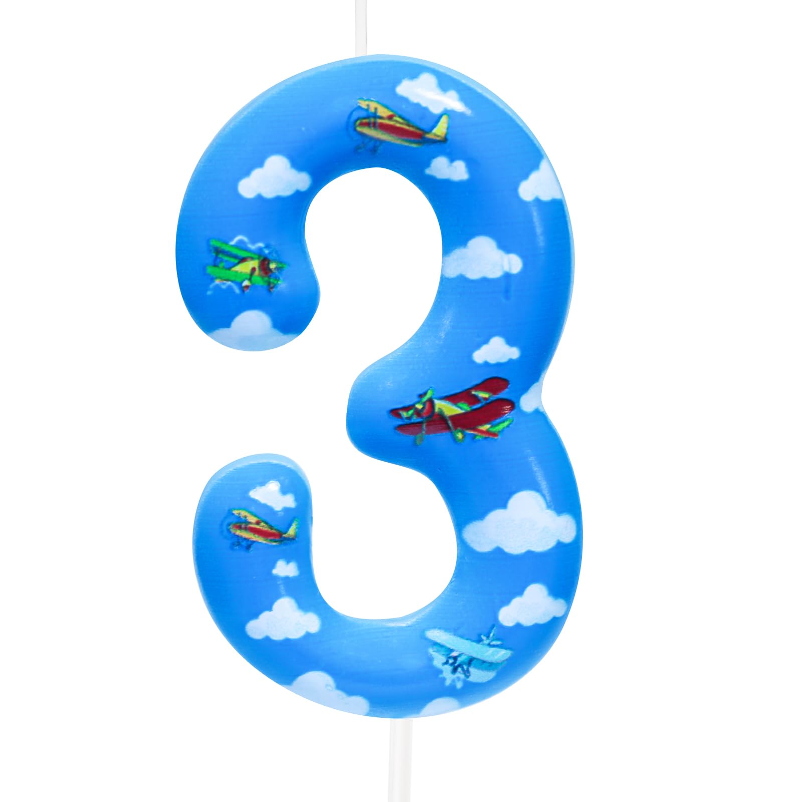 3rd Birthday Blue Sky White Cloud Number 3 Candle Cake Decoration Party Supplies Aircraft Themed Cake Topper Decoration for Kids Boy Girl Party Decor