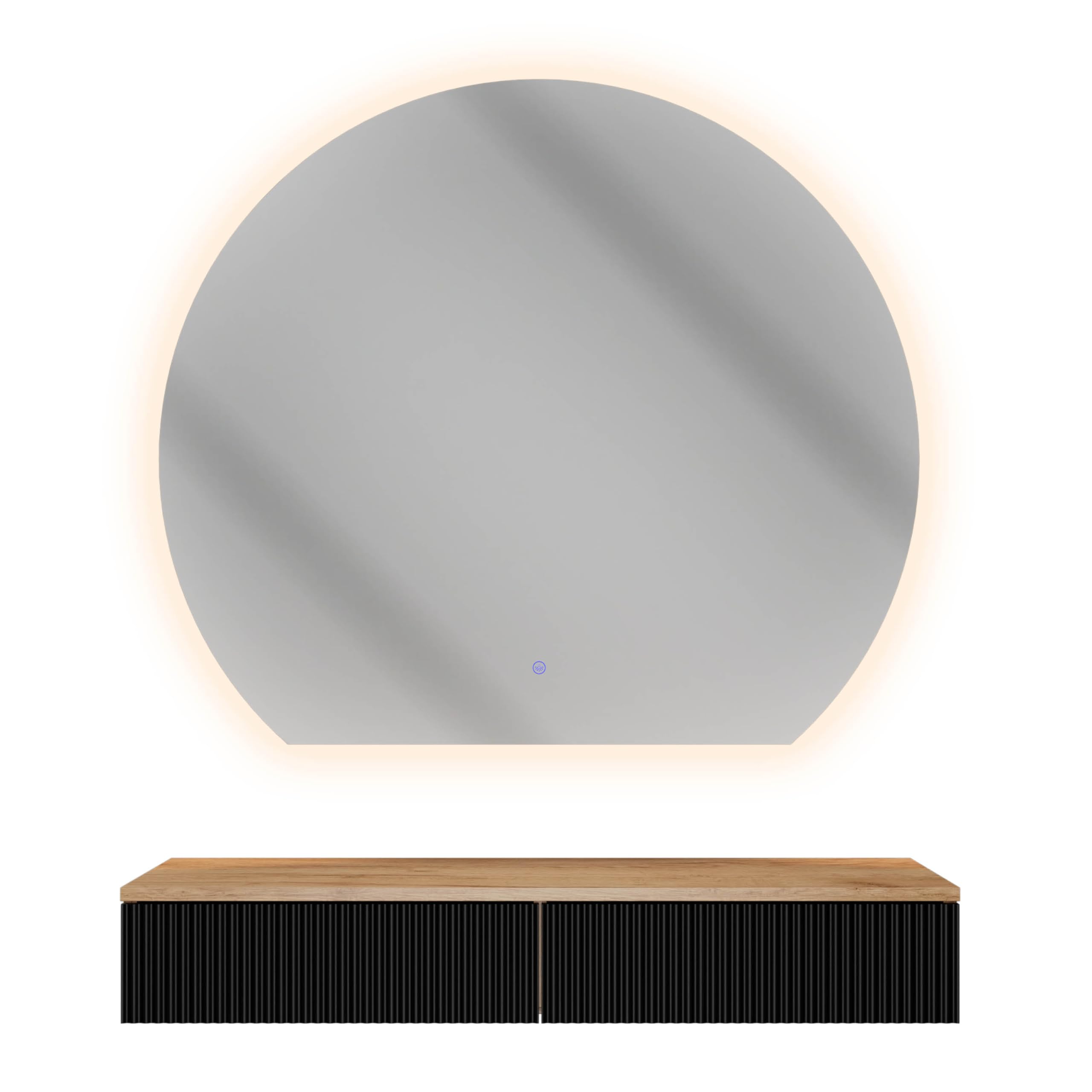 Planetmöbel Flur Garderobe Set Konsolentisch 100 cm mit Spiegel Beleuchtung halbrund Bogenspiegel Wand-Konsole Gold Eiche/schwarz
