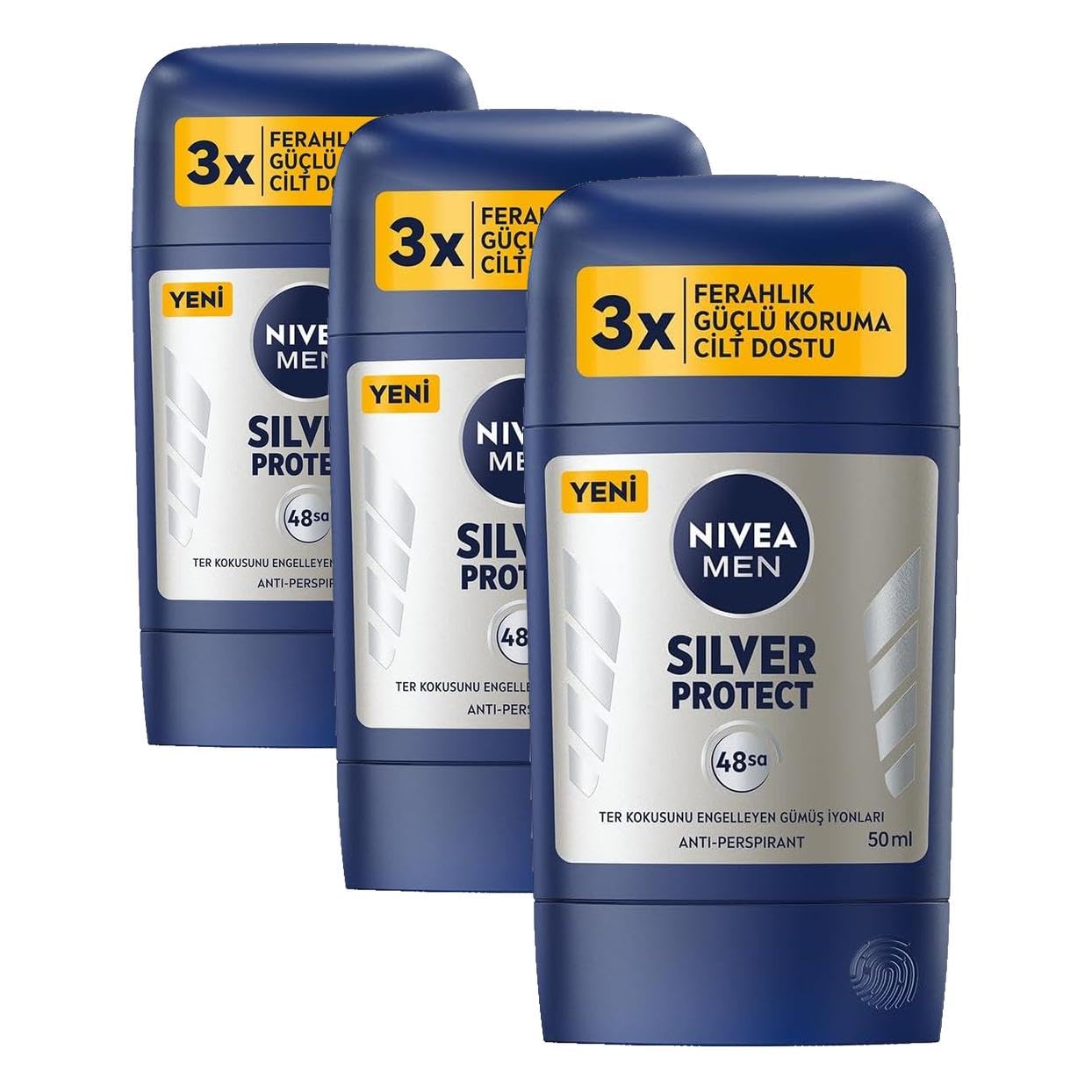 NIVEA MEN Erkek Stick Deodorant Silver Protect 50 ml, Ter ve Ter Kokusna Karşı 72 Saat Anti-perspira (3 paketi)