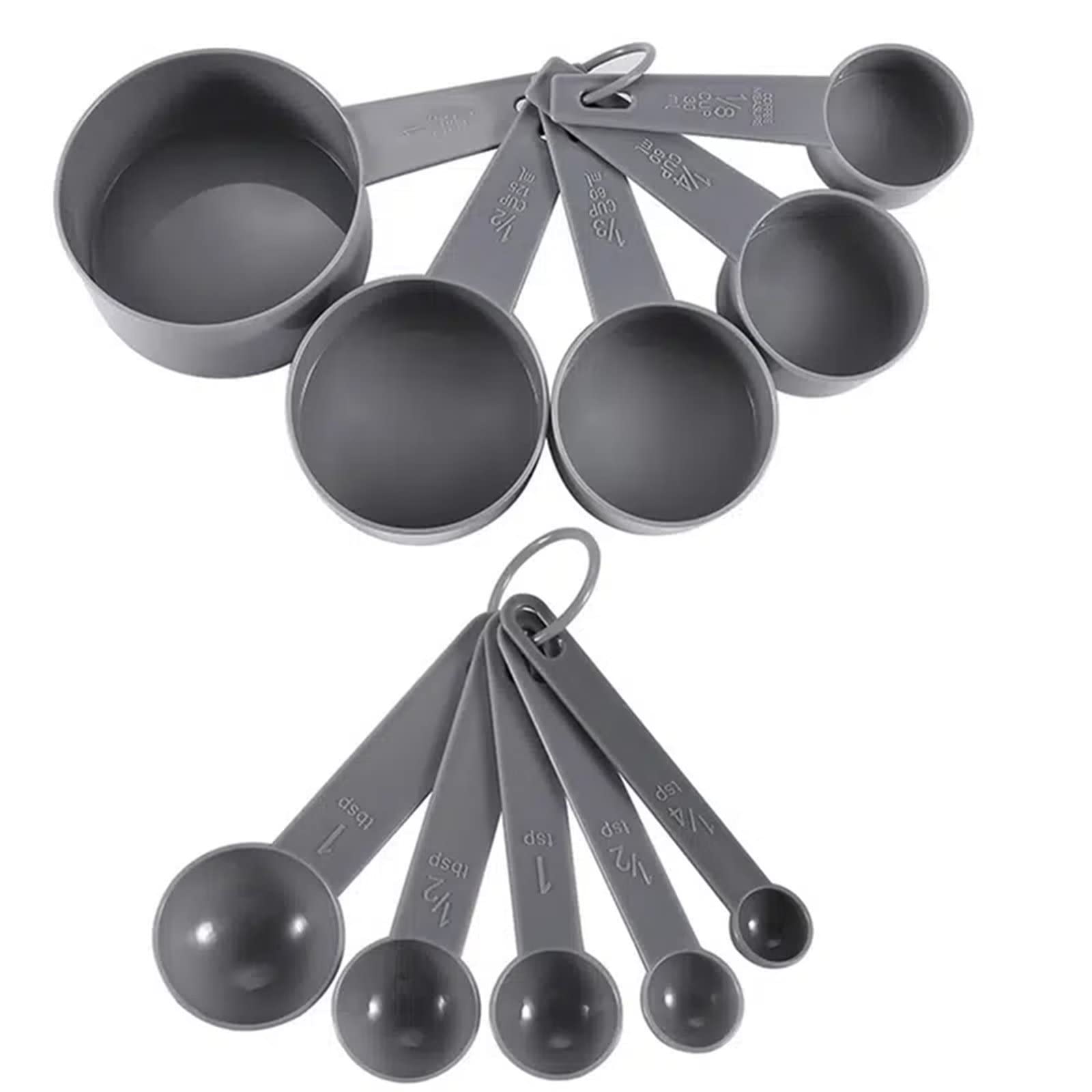 10PCS Measuring Cups and Spoons Set, Stackable Plastic Measuring Spoons Cups Small Tablespoon Teaspoons with Graduated for Dry and Liquid Ingredient(Grey)
