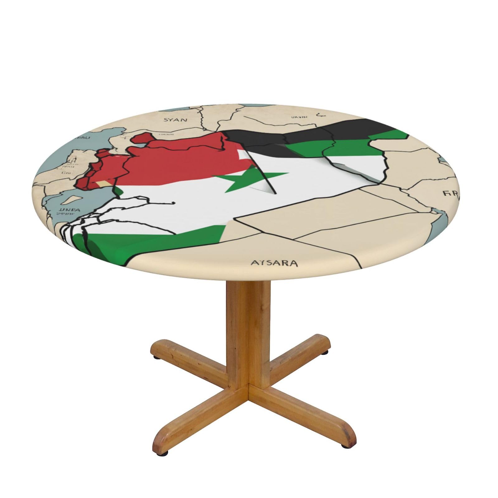 DUWAA Syrian Arab Republic Flag Map03 Print Oxford Fitted Table Cover For Patio Picnic, Waterproof Round Tablecloth For Home And Outdoor