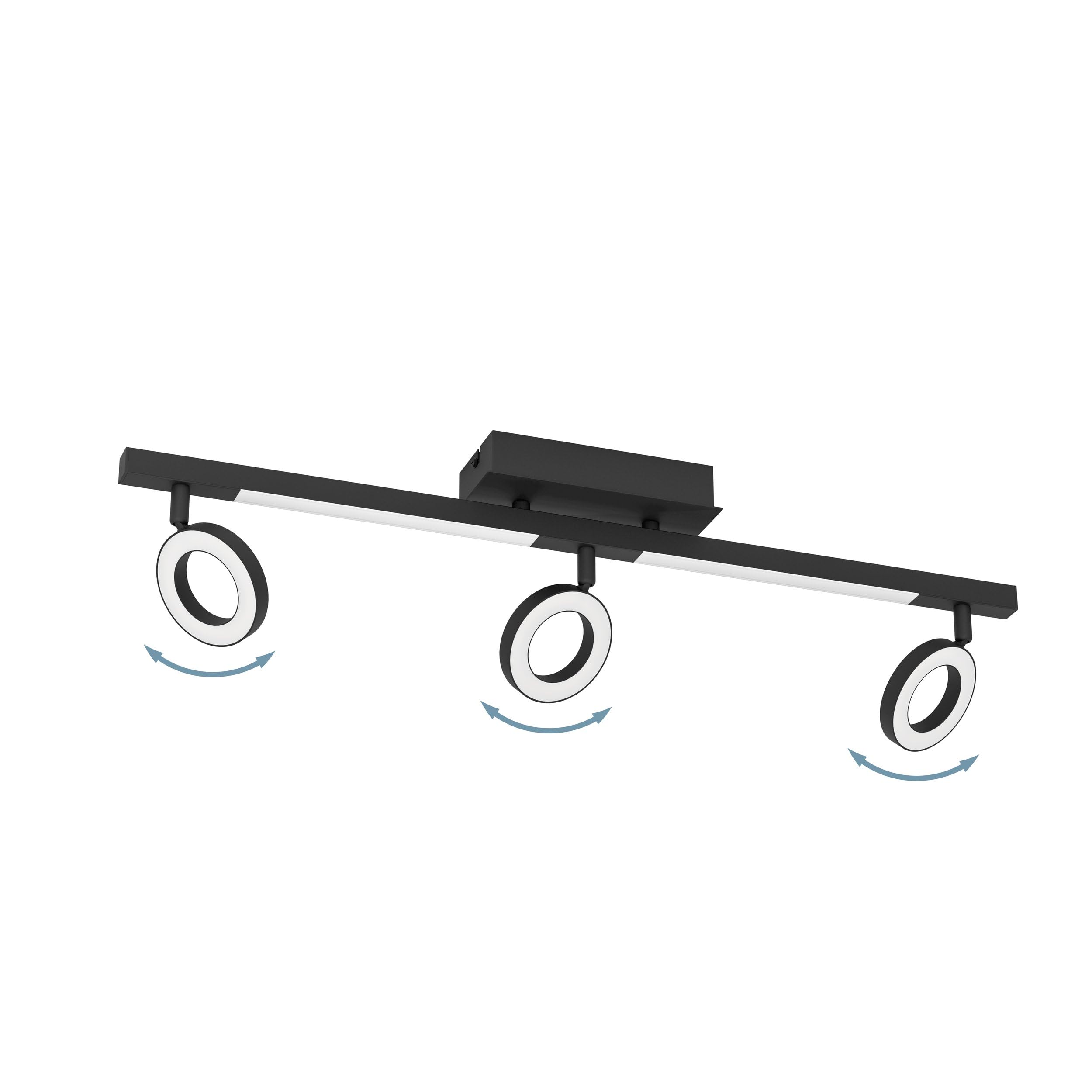 Eglo LED Cardillio 2, 2 focos de techo, lámpara de 3 luces con focos orientables, luminaria de plástico y metal en negro, reflector blanco cálido