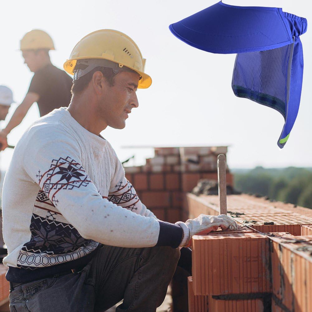 Sofezdo Safety Hard Hat Neck Shield Full Brim Safety Helmet Neck Shield Sun Visor with Reflective Strip Sun Shade Veil for Construction Workers