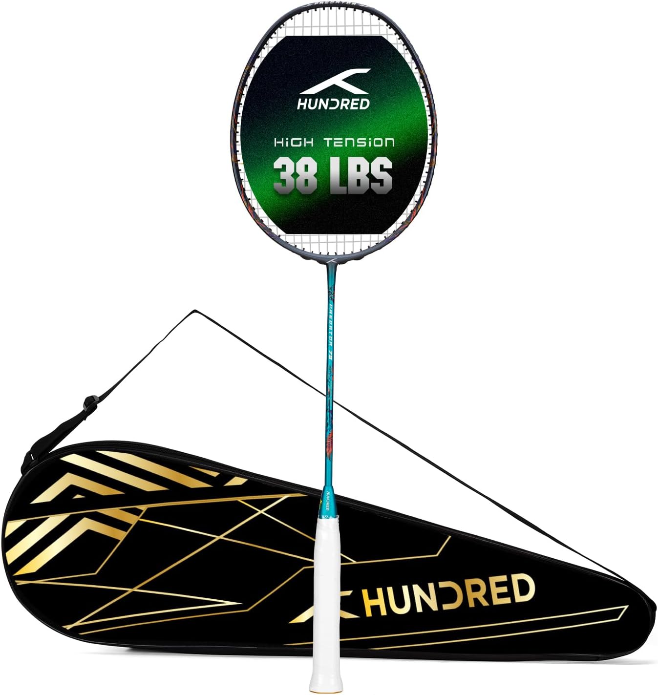 Hundred Predator Extra Strong Japan Made Graphite Unstrung Badminton Racket with Full Racket Cover Maximum Tension : ≤38lbs