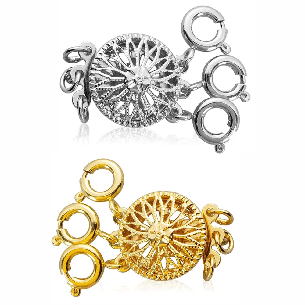 2 Pieces Layered Necklace Spacer Clasp, Necklace Layering Clasp 3 Strand Multi Necklace Layering Clasp Slide Clasp Lock Jewelry Clasps for DIY Layered Necklace Bracelet Making Jewelry Craft