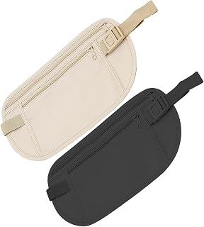 2 Stücke Flache Bauchtasche, Reise Bauchtasche Diebstahlsicher wasserdichte Flache Geldgürtel mit RFID Blocker Anti-Diebstahl Festival Bumbag für Damen und Herren
