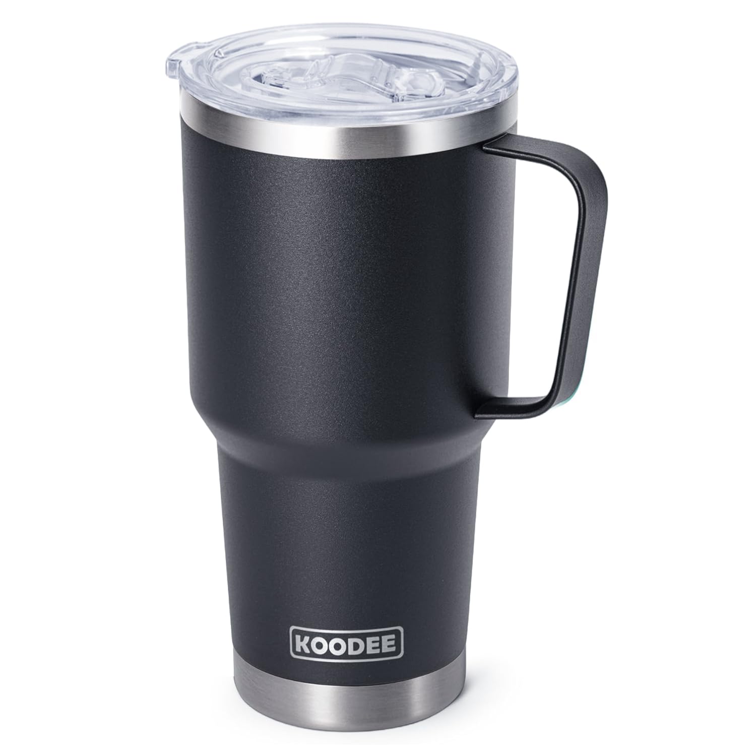 koodee 30 oz Tumbler with Lid and Straw, Stainless Steel Double Wall Insulated Travel Mug Water Tumbler with Handle (Black)