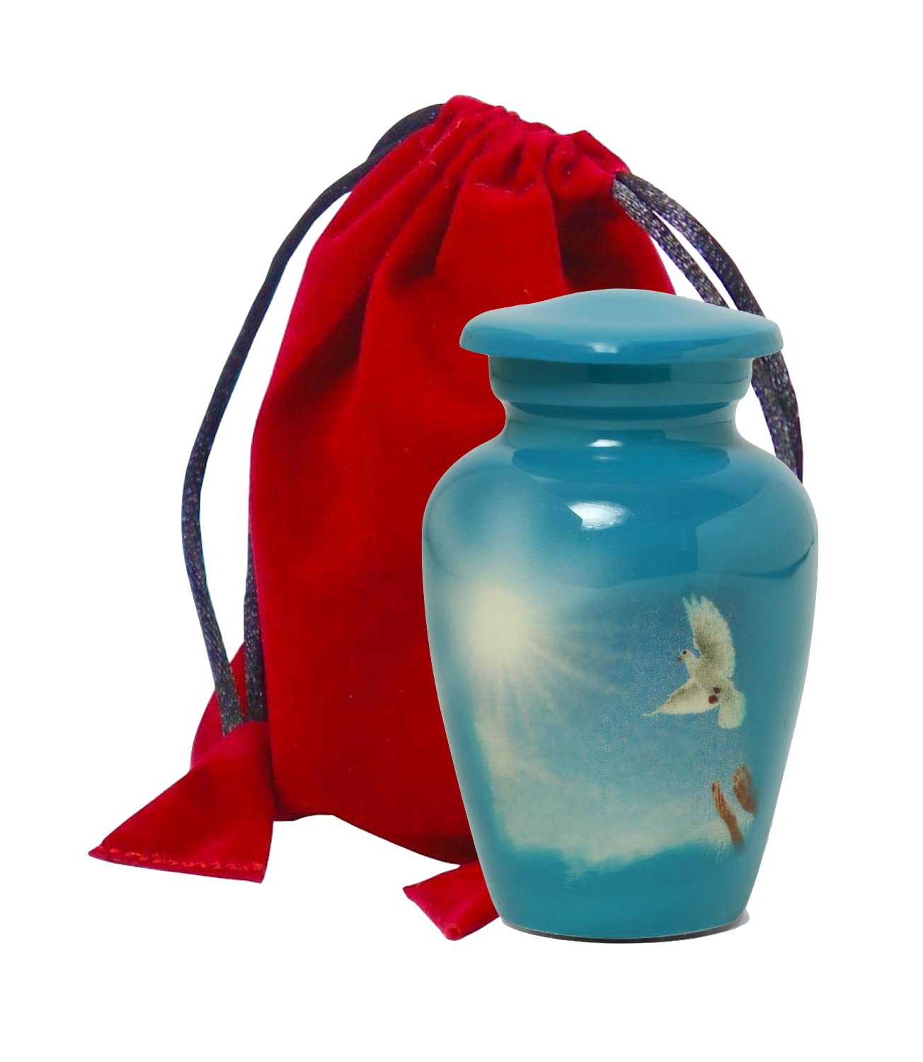 THE ASCENT MEMORIAL Small Cremation Urns for Human Ashes Adult Male Female - Serenity Dove Painted Mini Keepsake Ash Container - Paper Funnel - Velvet