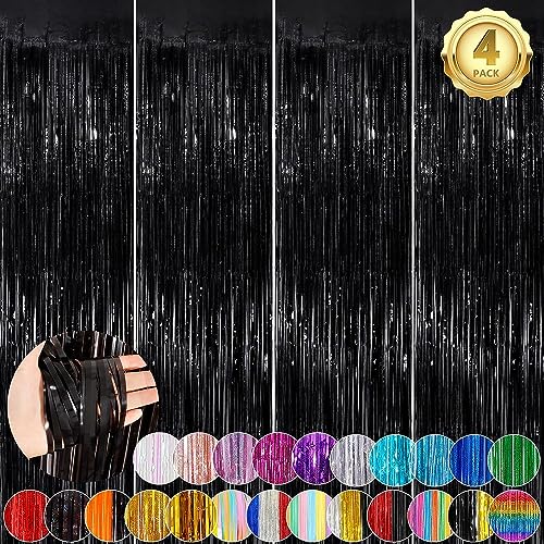 Black Fringe Curtain Party Streamers 4Pack 3.3 x 8.3 Ft miniatura 1