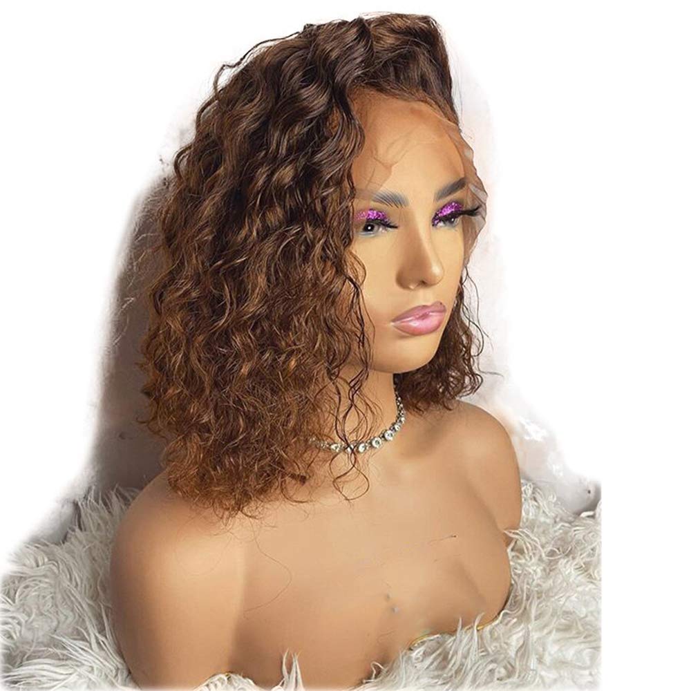 Ombre Brown Curly Brazilian Remy Human Hair Wigs Glueless HD Transparent 13×4 Lace Front #4/30 Colored Wig Preplucked Deep Part Closure Lace with Baby Hair for Black Women 150% Density 10 inch