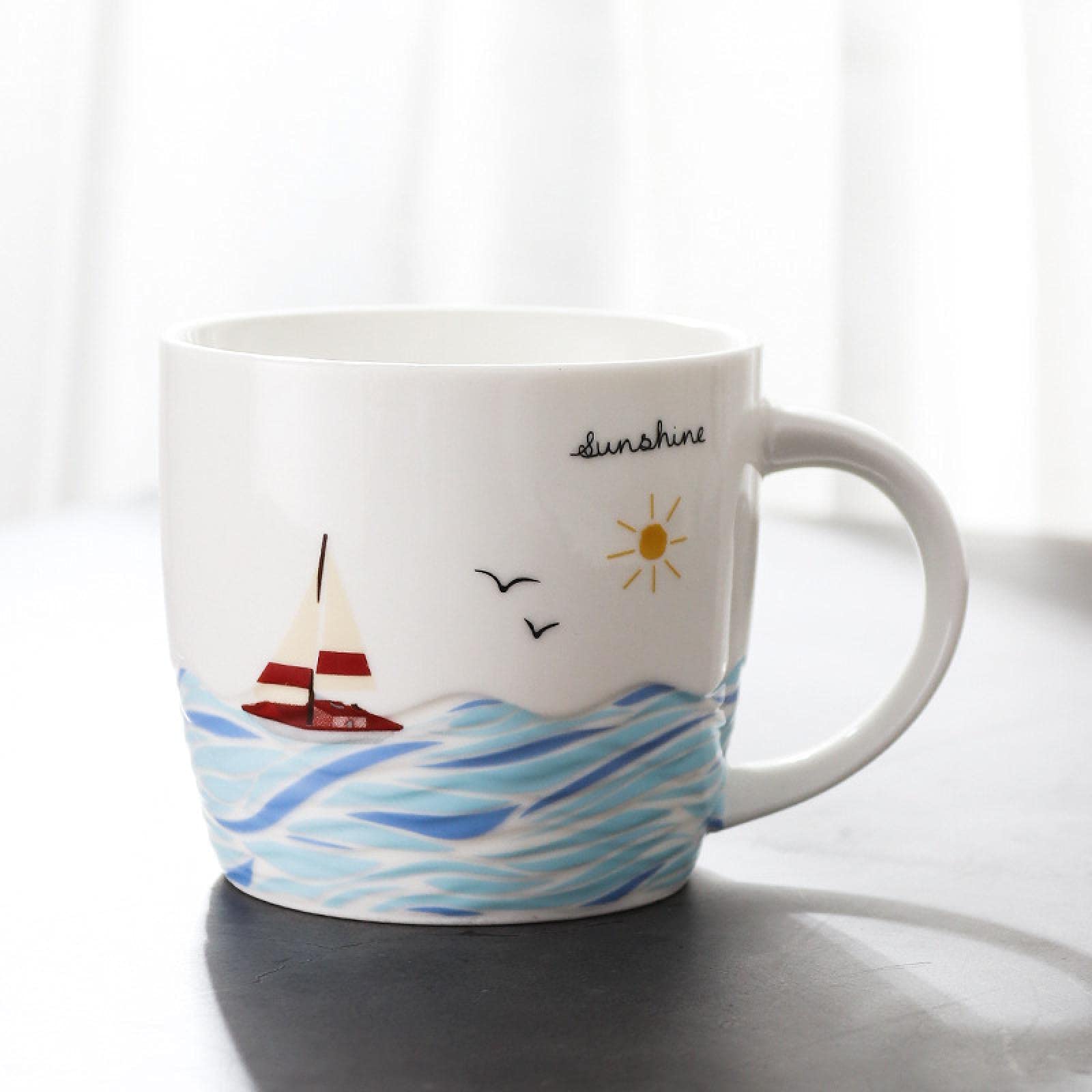 Grote keramische mok, 700 ml beker, koffiemok met handvat, muesli, ontbijtbeker, magnetron, keramische kom, grote slakom, geschikt voor melkdesserts, havermout, blauw