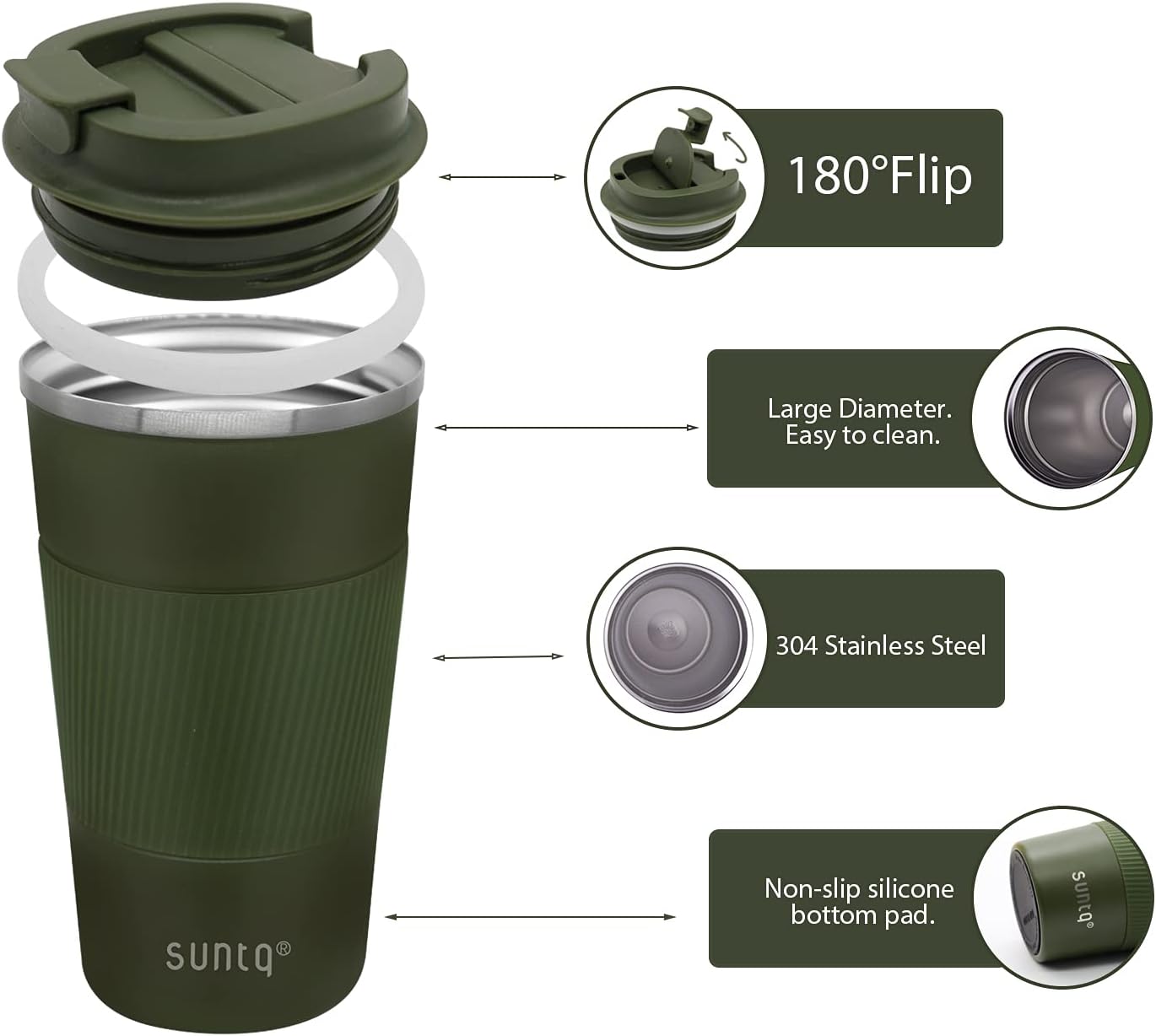 SUNTQ Reusable Coffee Cups Travel, Coffee Travel Mug with Leakproof Lid, Thermal Mug Insulated Cup - Image 4