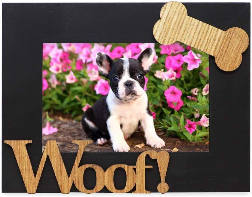 Isaac Jacobs Black Wood Sentiments Dog “Woof!” Picture Frame, 4x6 inch, Photo Gift for Pet Dog, Puppy, Display on Tabletop, Desk (Black, 4x6) - Image 2