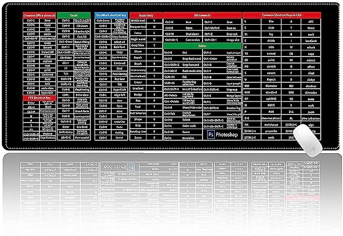 Mahostav 2mm Thick Extra Large Extended Gaming Mouse Pad, Non-Slip Rubber Base Surface Keyboard Desk Mat Mousepads for Laptop/Office (60 x 30cm Computers Software Shortcut Key Design) (B0C9CH4SQL) Amazon Price History, Amazon Price Tracker
