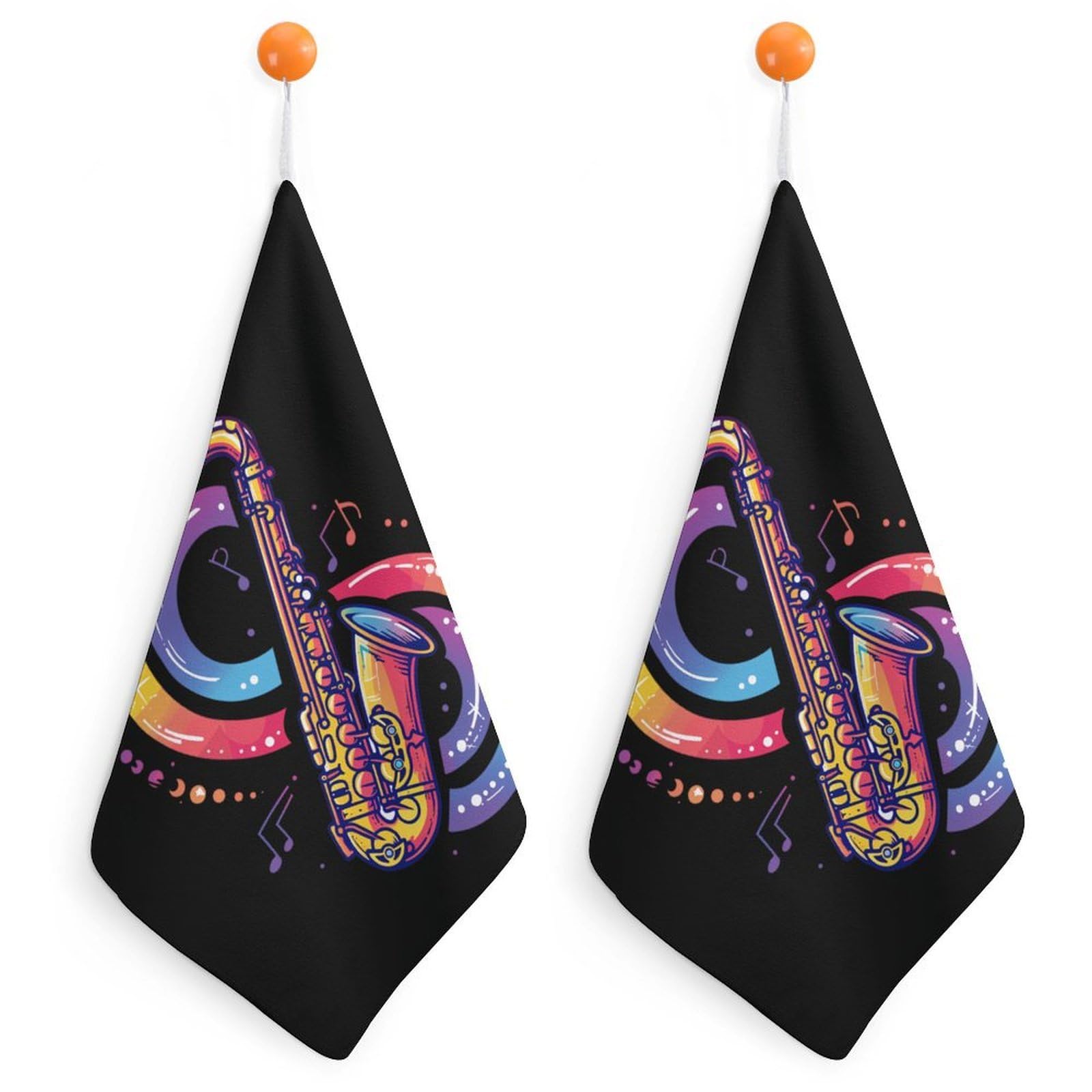 TXFBTRFSA Saxophonist Music Notes Saxophone Hand Towels with Hanging Loop Kitchen Towel Handkerchiefs Cleaning Cloths
