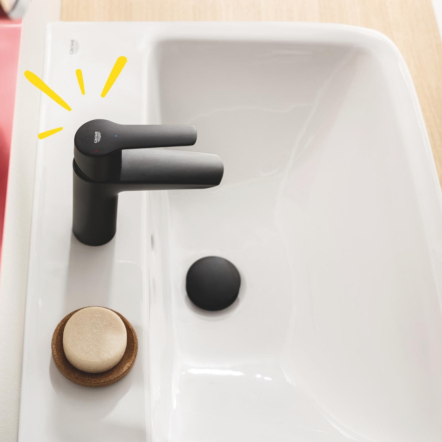 GROHE QUICKFIX Start Robinet de salle de bains lavabo, mousseur économie d'eau, sans tirette, bonde clic clac incluse, installation et nettoyage facile, taille S, noir mat, 235512432