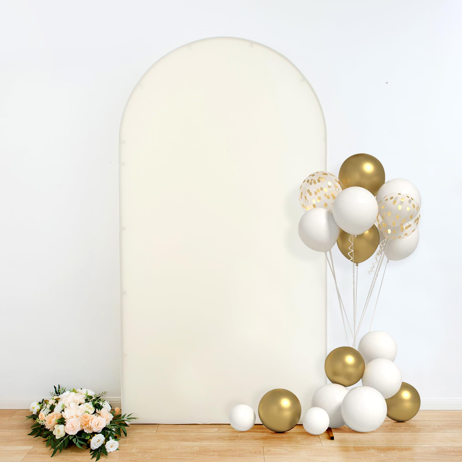 Toile de fond beige de 2,4 m pour support de 8 arches, housse d'arche de mariage extensible sans plis, couverture d'arche de mariage, toile de fond ronde pour photo d'anniversaire, fête prénatale