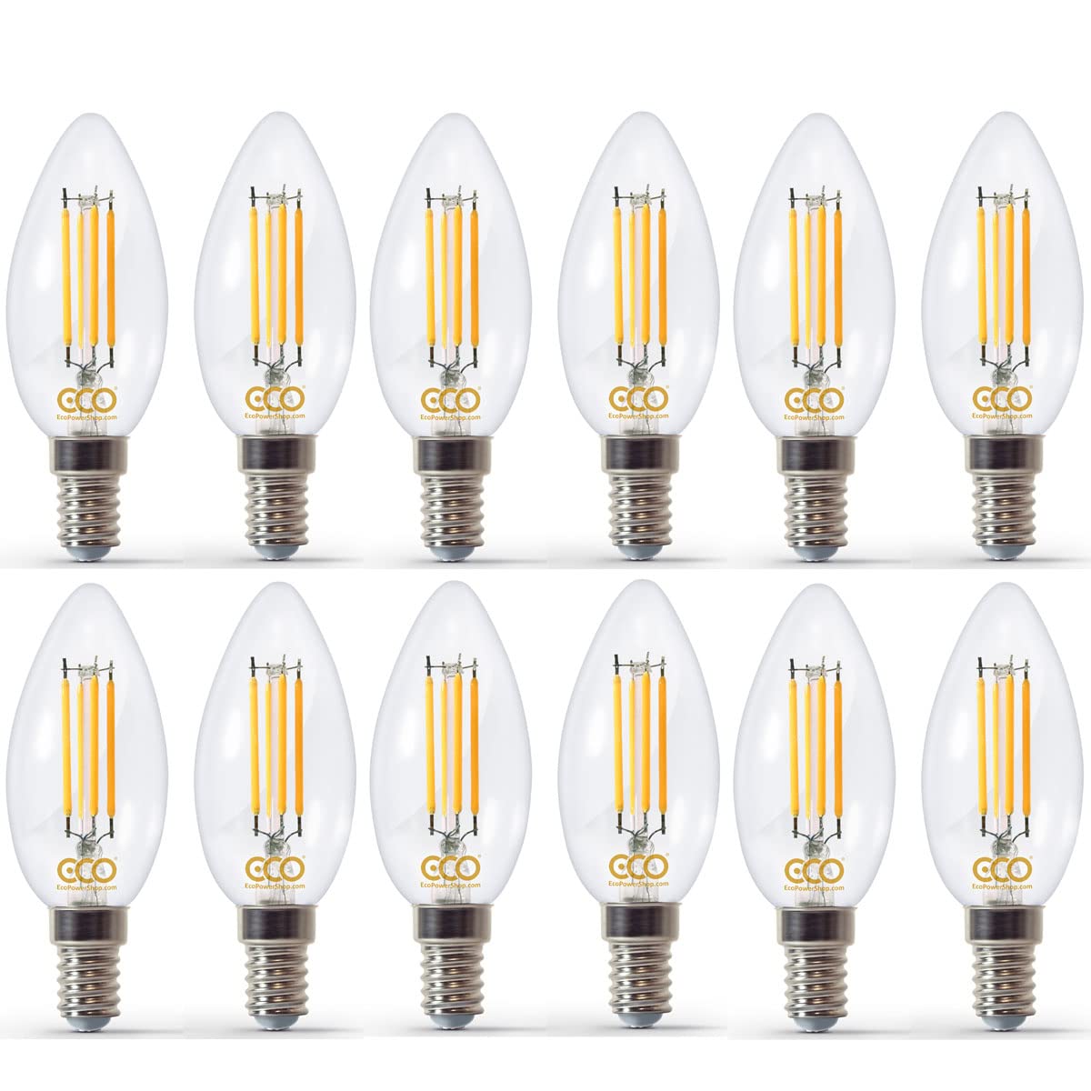 ECO Lampadina a candela dimmerabile a risparmio energetico da 40 W, con filamenti LED in stile vintage a bassa potenza, 400 lumen, attacco a vite piccolo E14, durata 25000 ore. (confezione da 12)