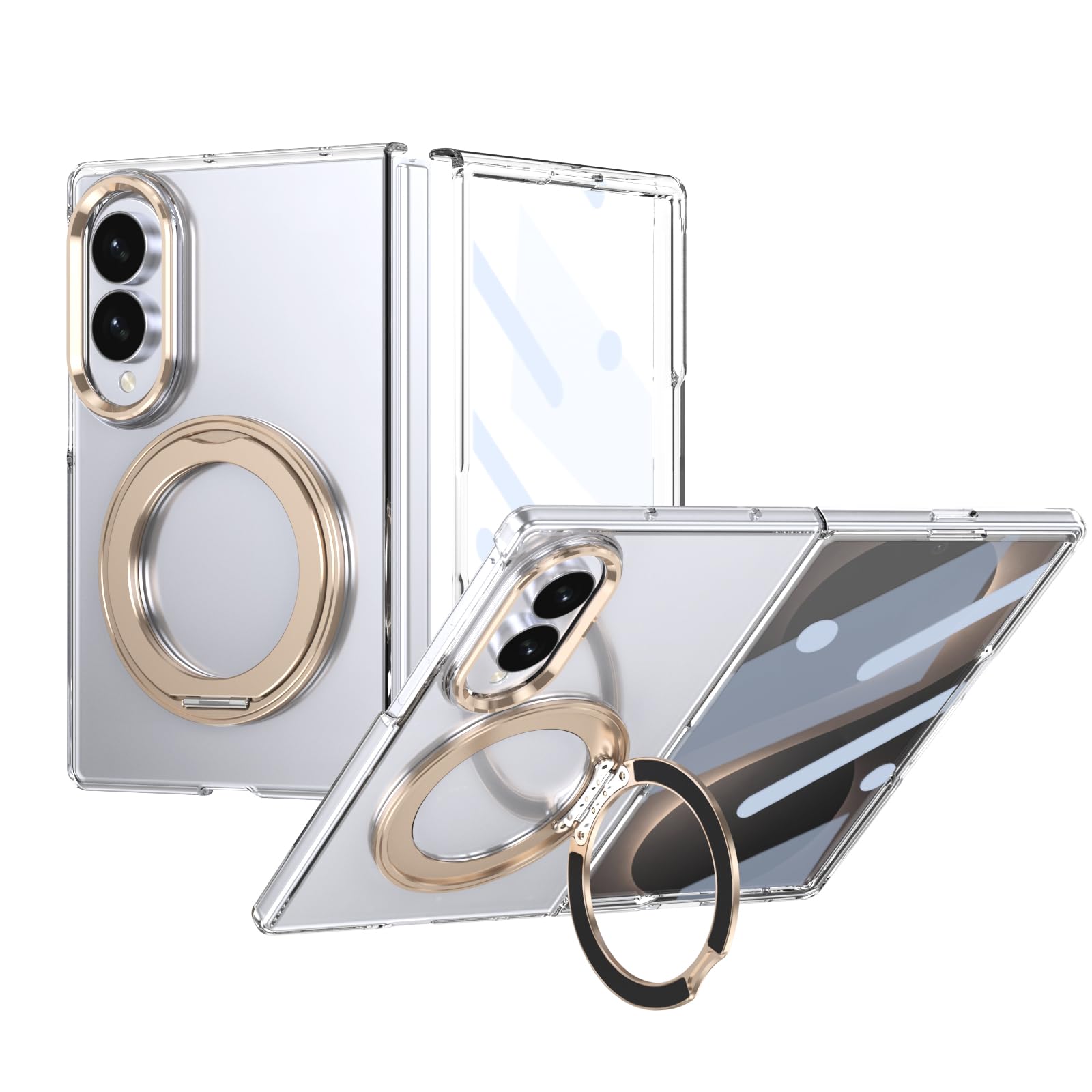 BGZ - Custodia trasparente per Samsung Galaxy Z Fold 8, con pellicola | Custodia magnetica per MagSafe, supporto ad anello a 360°, sottile, antiurto, trasparente, per Samsung ZFold8
