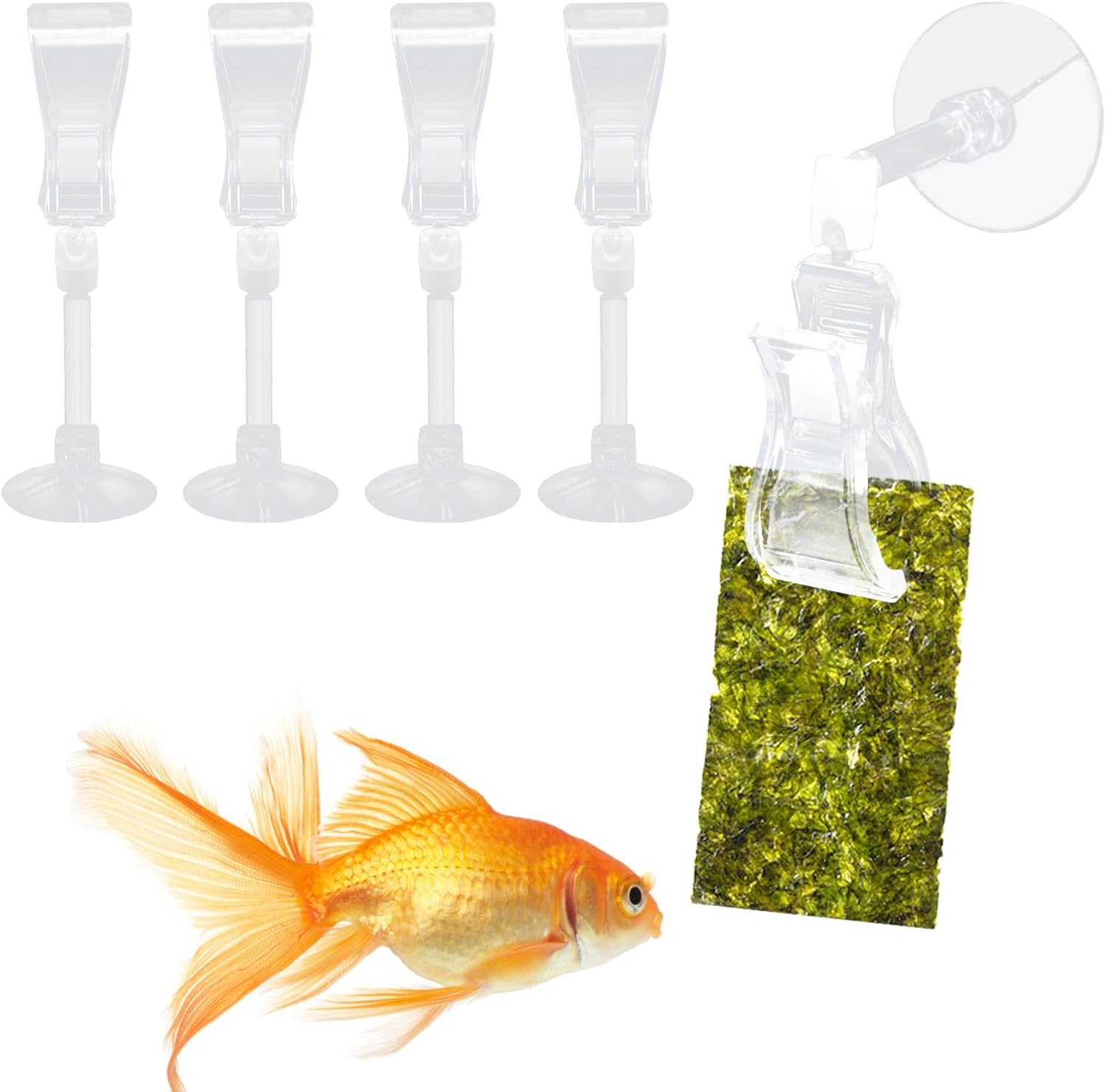 4-Pack Aquarium Feeding Clips – Transparent Veggie & Food Holders with Suction Cups | Tank Mounted Feeder for Fish, Shrimp & Aquatic Pets