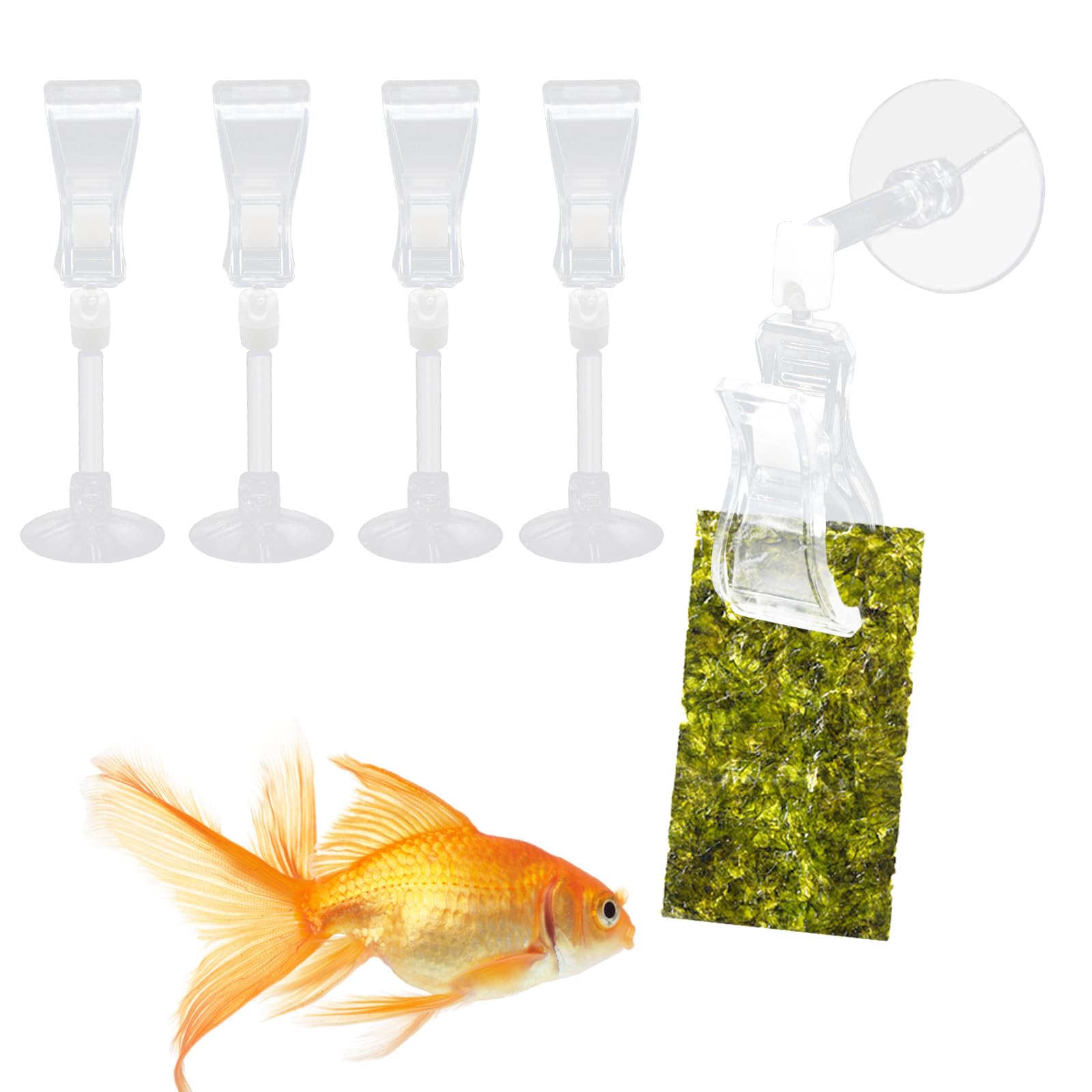4-Pack Aquarium Feeding Clips Transparent Veggie Food Holders with Suction Cups Tank Mounted Feeder for Fish Shrimp Aquatic