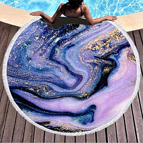 EORUBE Round Beach Towel Oversized Blanket Quicksand Liquid Marble Print Microfiber Large Round Towel Picnic Mat Super Water Absorbent Towel 59 Inches Diameter (Quicksand Style - 3)
