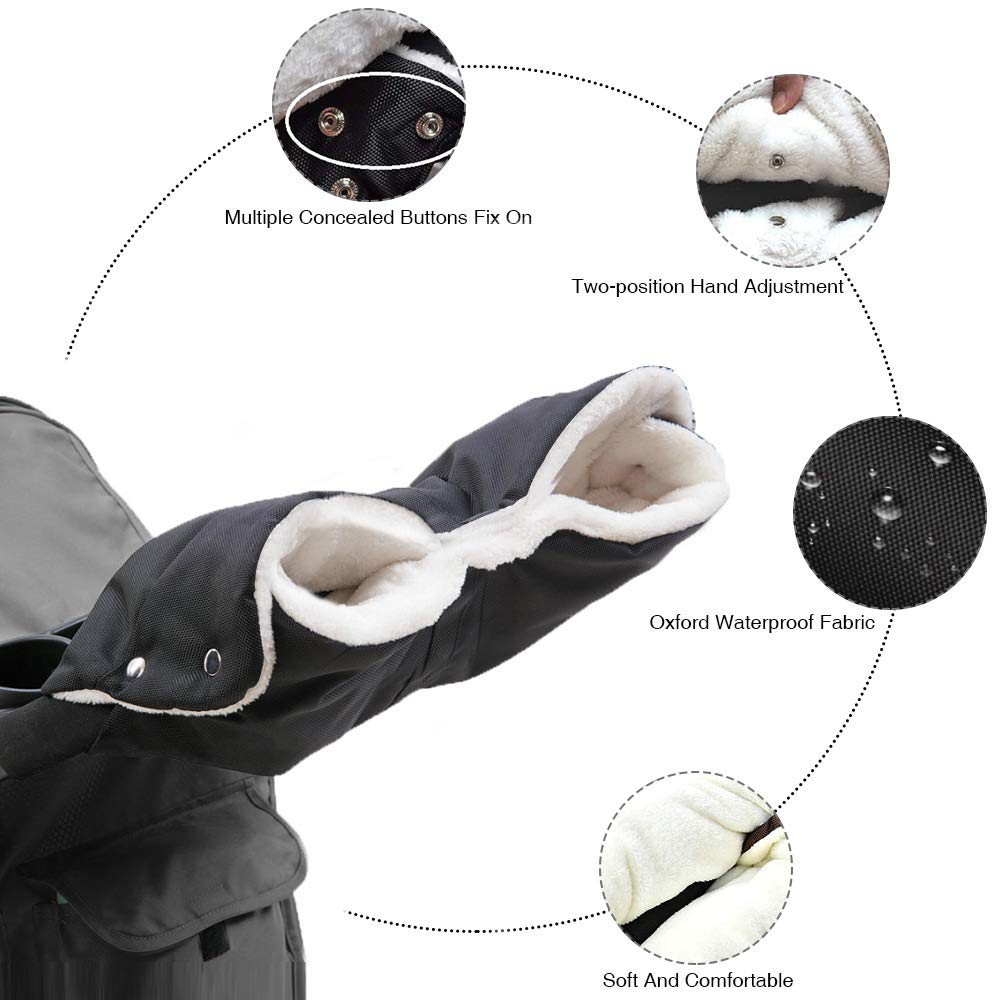 Handwärme Kinderwagen,Handschuhe Kinderwagen Handmuff Kinderwagen Handschuhe mit warme Fleece und Baumwolle Innenseite,Wasserfest atmungsaktiv und windfest, (Schwarz)