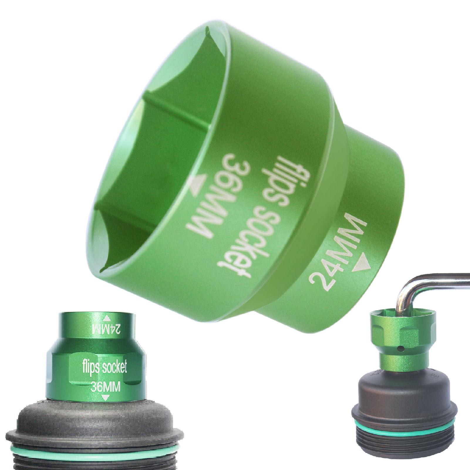 Felisbieti 6.0 Powerstroke oil filter socket, only for Ford 6.0L/6.4L Powerstroke diesel,Fuel/oil Filter cap Removal socket tool-24mm/36mm socket