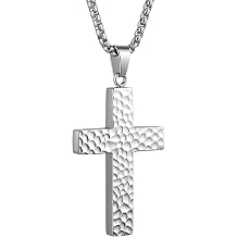 Water Ripple Cross for Car Rear View Mirror Decor Stainless Steel Amulet Adult Men Christian Medal Silver