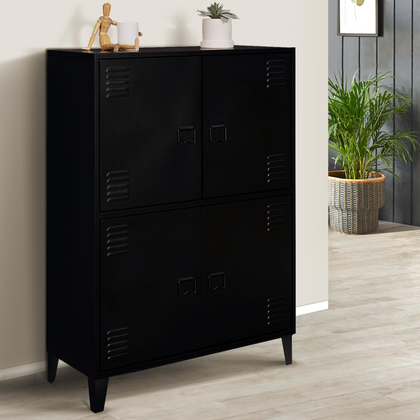 IDMarket – Armario Ester 4 puertas metal negro diseño industrial