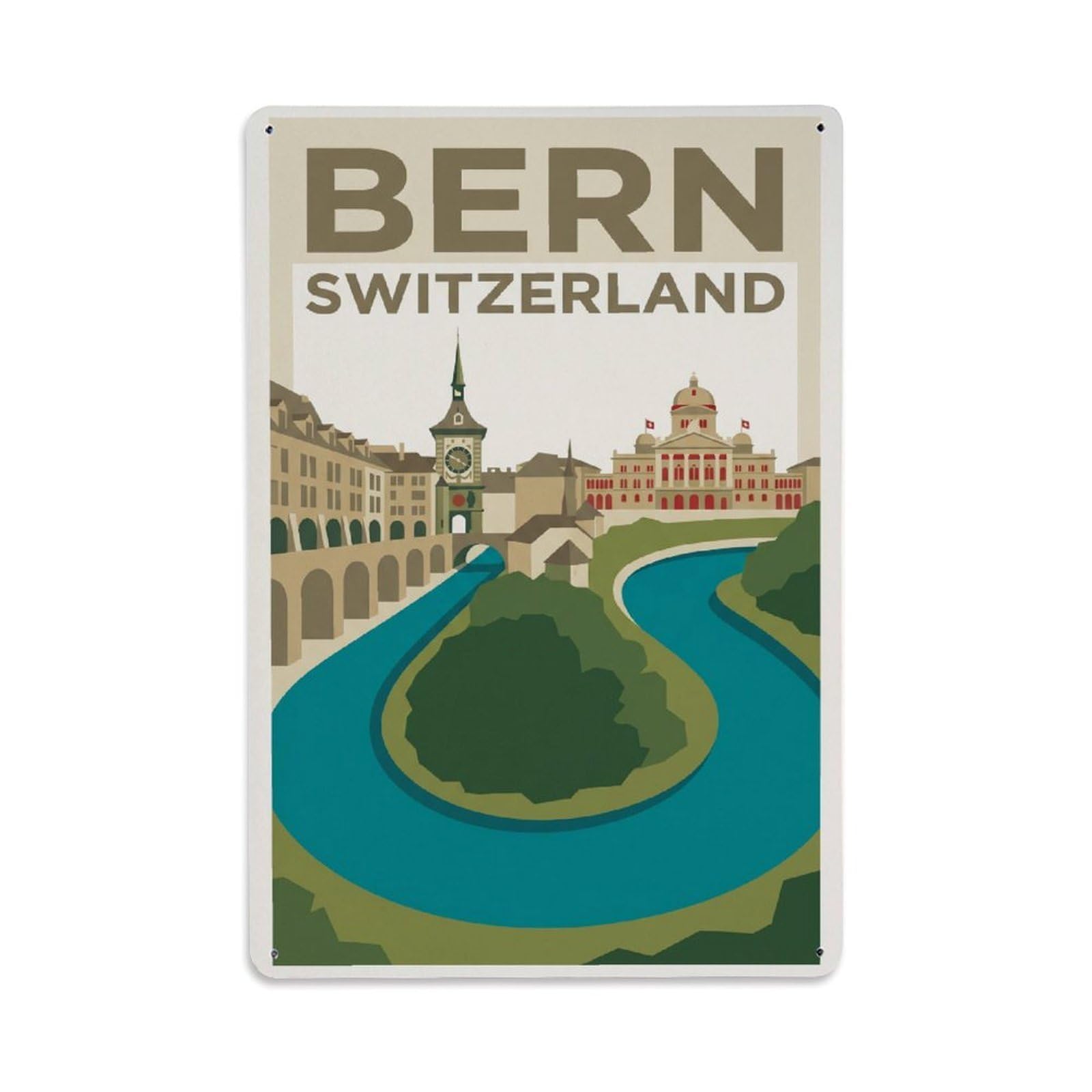 Switzerland Bern Vintage Travel Metal Tin Sign Plaque Wall Decor for Cafe, Club Bar, Office, Garden Metal Poster 8x12Inch