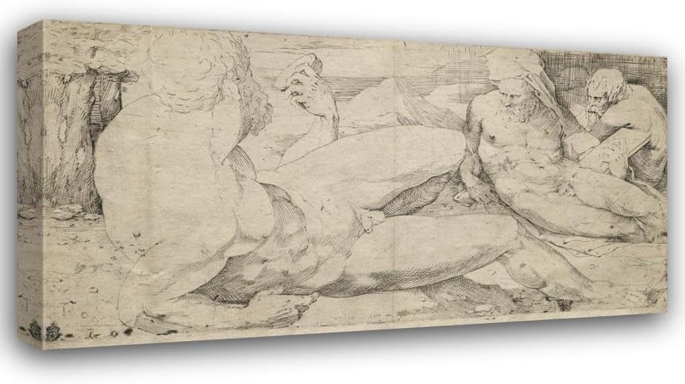 ArtDirect Three Male Nudes (second quarter 1500s) Custom Framed Art Print Giclee Print or Canvas Options with Various Sizes and Customization by Domenico Beccafumi