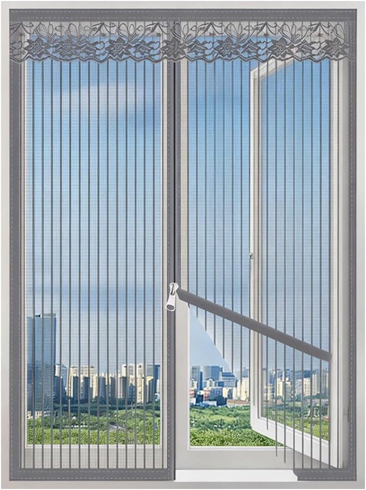 HASTHIP® Zip-up Window Mosquito Screen 90x120cm,No Drill Removable Fine Mesh Mosquito Screen Net with Lace Trim, Ventilated Mosquito Prevention Insect Window Screen