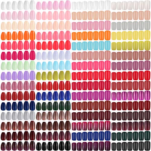 1440 Pieces 60 Sets Glossy Square Short Press on Nails Medium Length Kiss Nails False Nails Colorful Coffin Artificial Solid Color Fake Nails for Women Girls Nail Art Decoration, 2 Styles