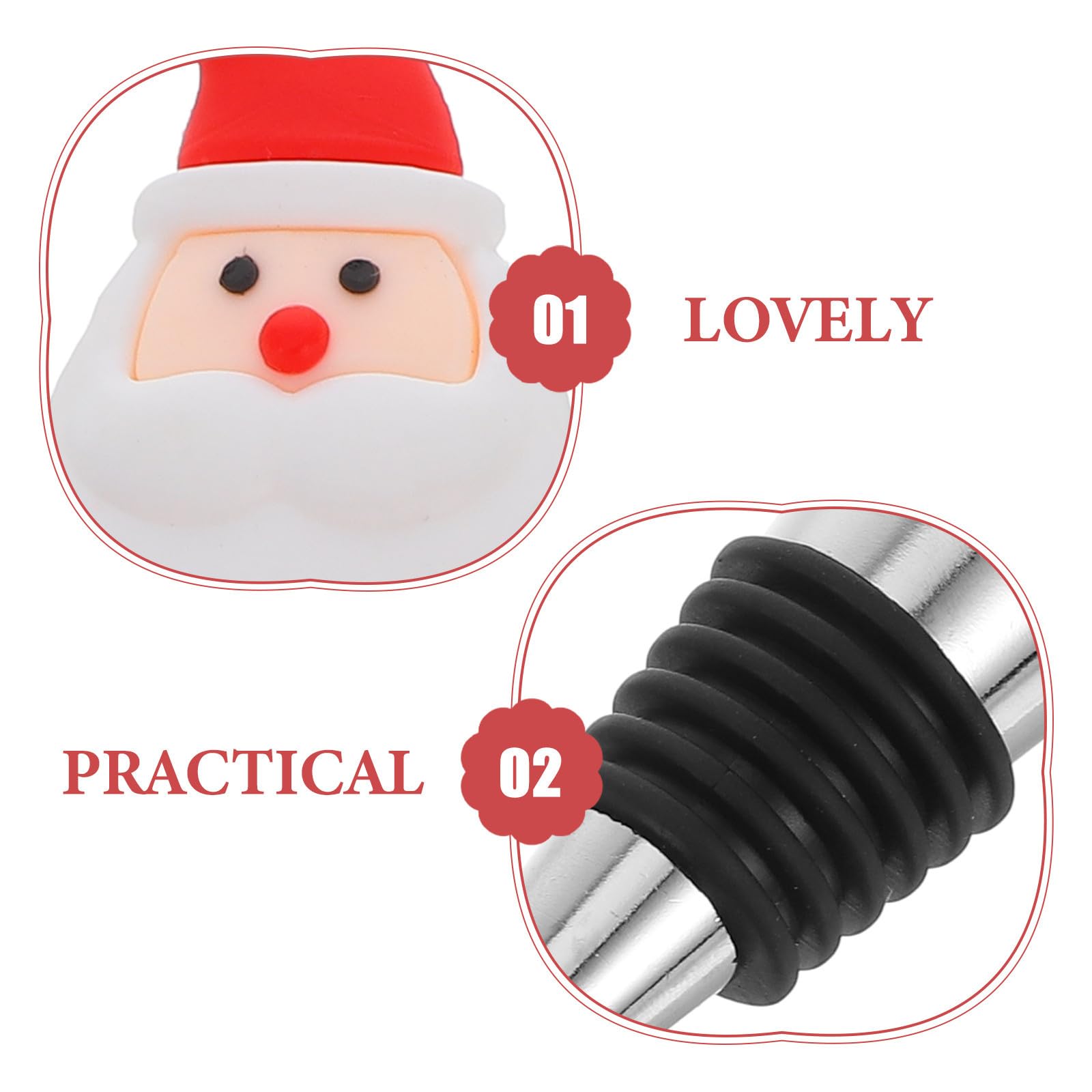 TOYANDONA 20 Piezas Tapón de Vino de Papá Noel Rojo para Fiesta Navideña | Pvc y Aleación de Aluminio, Sellado para Conservar Sabor, Detalle Festivo para Familia y Amigos