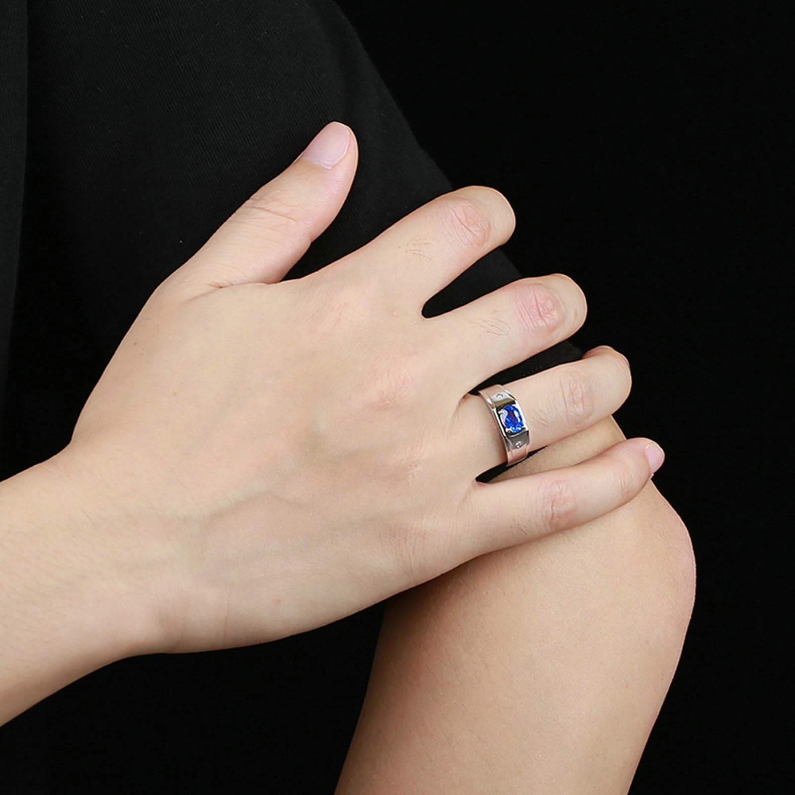 Pierścionki męskie ze srebra wysokiej próby 925, prosty owalny niebieski szafir 1,33 ct. Pierścionek ślubny i moissanit pierścionek dla chłopaka, pana młodego srebrny