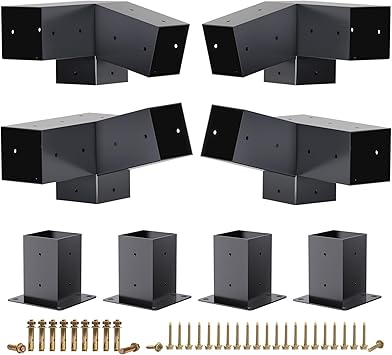 Pergola Brackets, 75  & 15  Slanted Brackets, Carbon Steel, Corner Mount, 4 Count, Suitable for 4x4'' Wooden Beams, Pergolas, Gazebos, Sheds