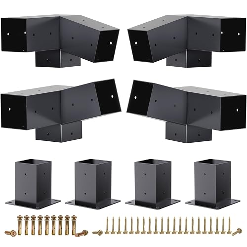 HAYOHRT 15° Pergola Brackets 75° Corner Bracket with Post Base