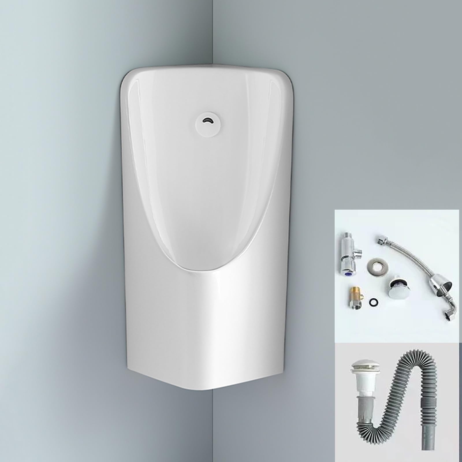 FHRKA Corner Urinals for Men Spill Proof, Automatic Induction Flushing(Each Flush Uses 0.5-1 Gallon), Bathroom Ceramic Urinal (White)