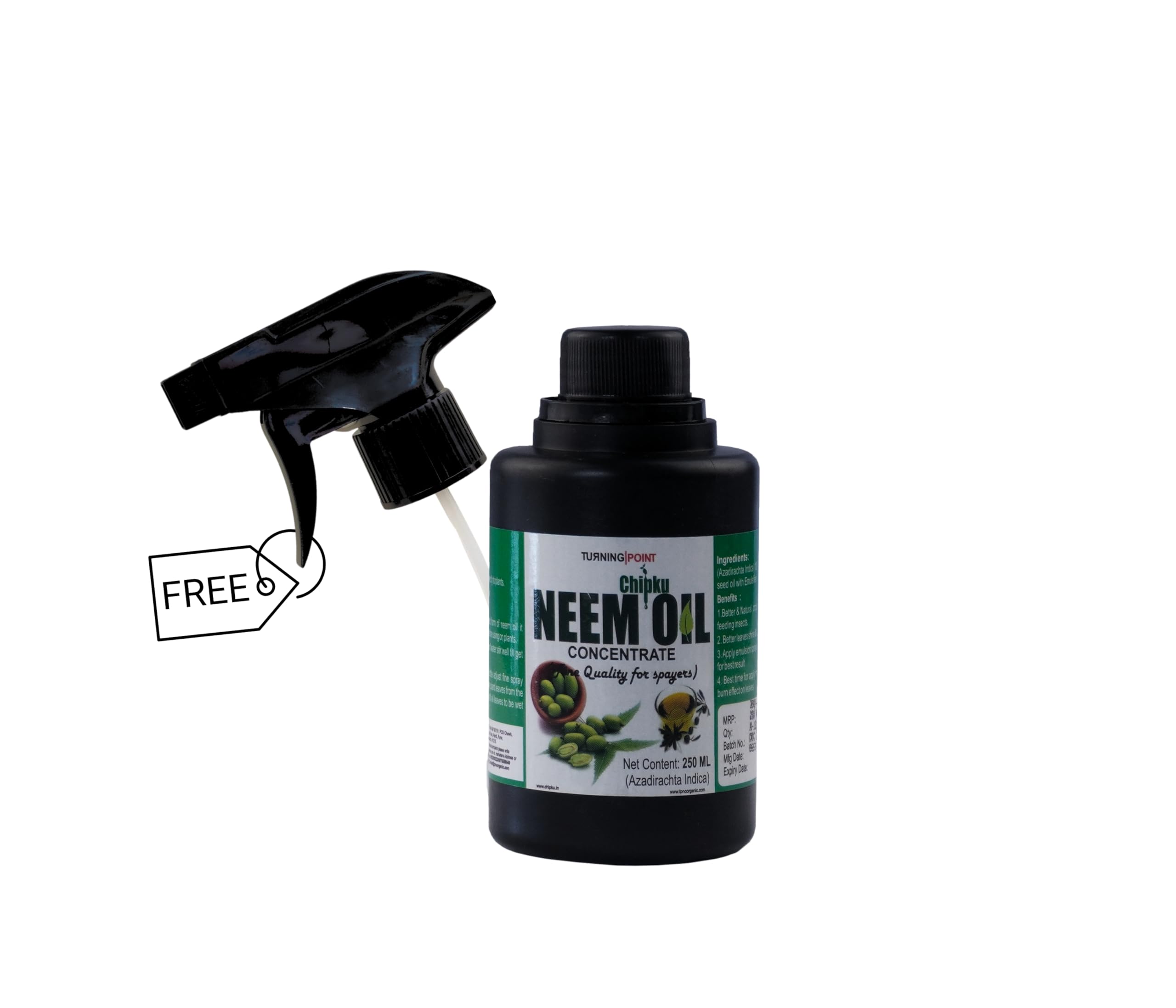 Chipku Pure Cold Pressed Water Soluble Neem Oil 250ml With Free Spray Gun Concentrate For Plants & Garden For Indoor And Outdoor Removes Aphids Fungus Thriphs Mildew For Making 50 Neem Spray Bottles