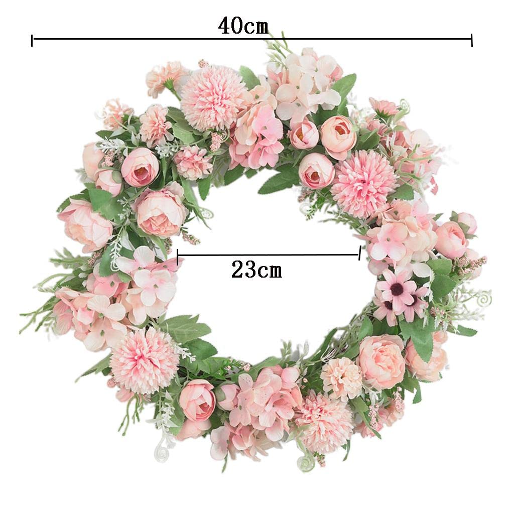 Ghirlanda di fiori artificiali Ø 40 cm, ghirlanda da porta, ghirlanda da parete | Decorazione primaverile con fiori artificiali per casa, feste, matrimoni ecc., ghirlande estive rosa chiaro per porte