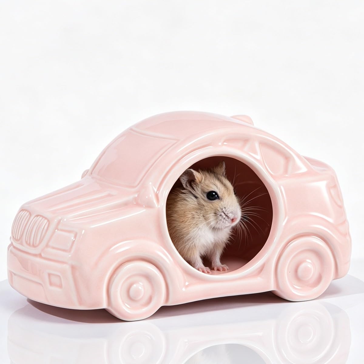 Cabane céramique hamster rose élégante pour petit rongeur